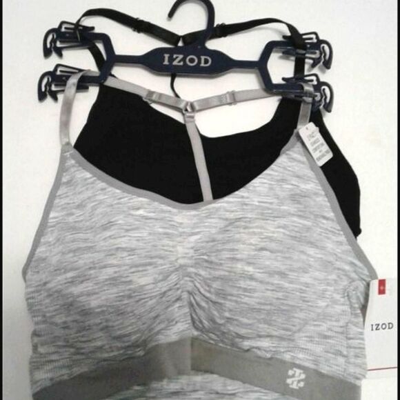 IZOD Bundle of 2 Gray & Black Seamless Comfort Sport Bras Athleisure - Picture 1 of 8